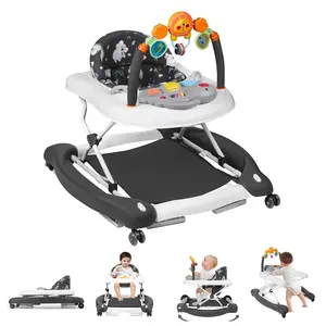 Baby Walker, 5 in 1 Baby Walkers for Boys Girls 6-18 Months, Foldable Walkers for Babies with Bouncer & Feeding Tray, Music, Adjustable Heights, Activity Walker for Infant