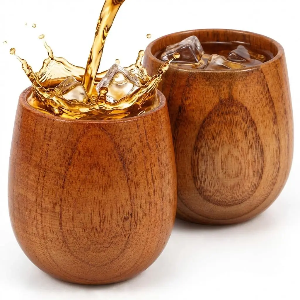 Whiskey Glass Set - 2pc 10 fl oz Wooden Old Fashioned Tumblers, Charred or Uncharred Drinkware, Ideal Father's Day Gifts for Husband, Mens Gifts for Adults
