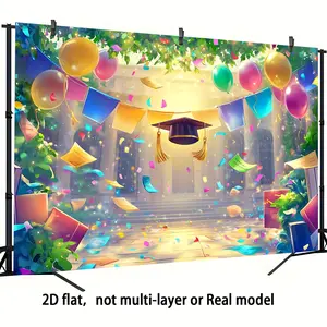 School Theme Banner, Graduation Party Decoration with Balloons & Snowflakes, High-Quality Polyester Background, Camera Photography Backdrop