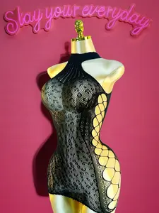 Women's Solid Asymmetrical Neck Fishnet Cover Up Dress, Casual Fashion Hollow Out Bodycon Dress for Beach Holiday Vacation, Ladies Swimwear for All Seasons, Summer Coverup, Beachwear Cover Up