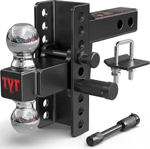 TYT Adjustable Truck Double Hitch for 2 inch Receiver, 6" Drop/Rise Tow Hitch with Dual Balls (2" & 2-5/16"), 22,000 lbs GTW, 2,200 lbs Tongue Weight, Includes Two Pin Locks & Hitch Tightener
