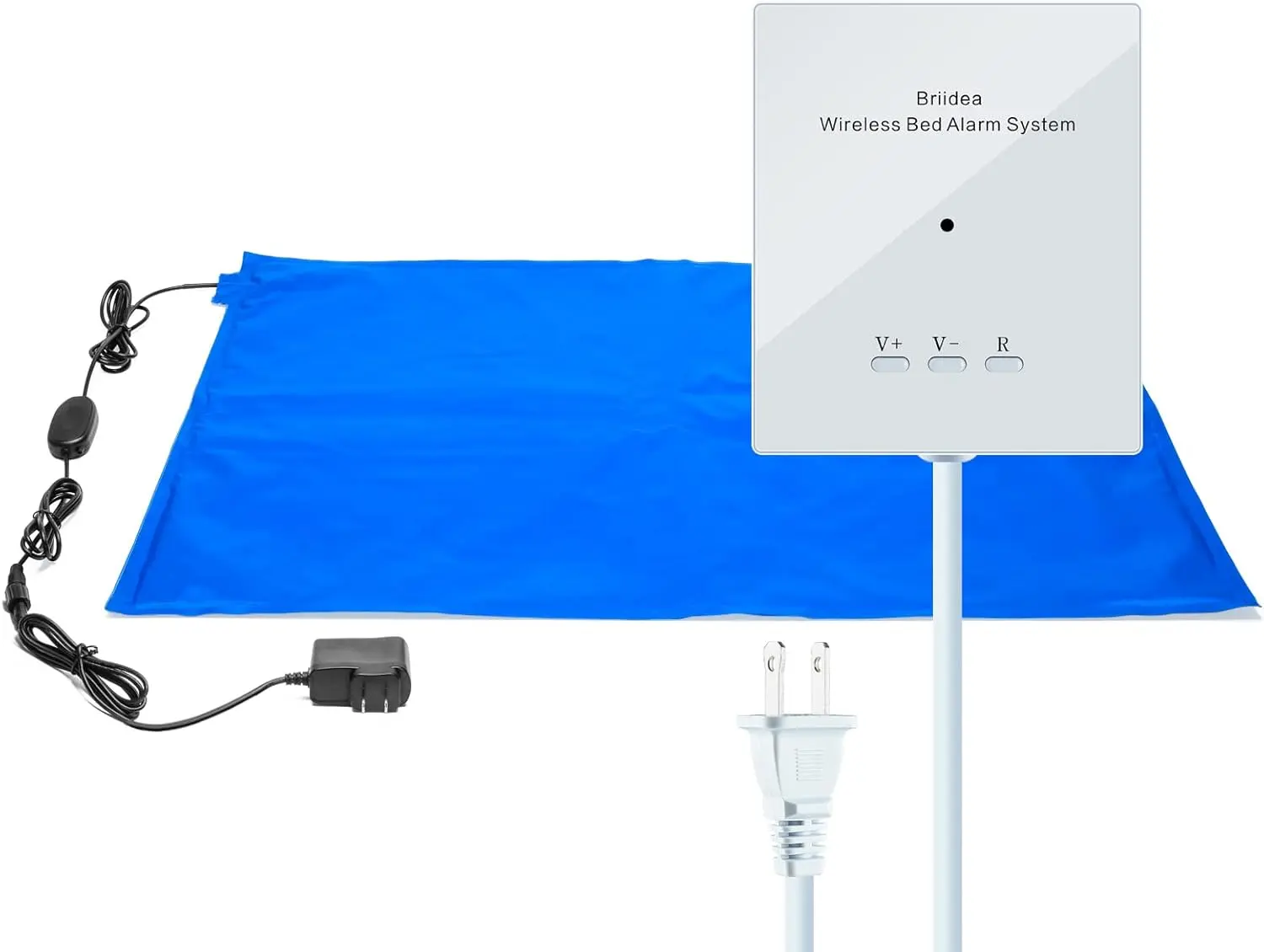 Briidea Wireless Weight-Sensing Bed Fall Prevention System for Elderly, 20'' x 28'' Cotton-Nylon Waterproof Alarm Pad, Adjustable Volume Controller, Plug-and-Play, Easy Carry, 1-Year Lifespan, 5V DC Power Supply, Wireless Caregiver Alert
