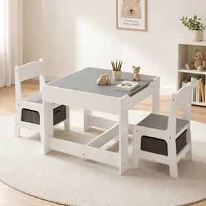 3-in-1 Activity Table and Chair Set with Storage, Reversible Top for Drawing, Crafts & Everyday Use, Wooden Table Set for Home Spaces
