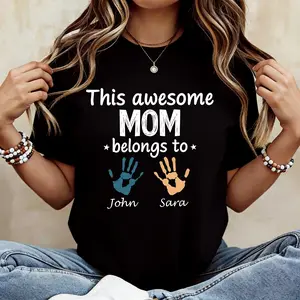 Personalized Mom Shirt With Kids Names, This Awesome Mom Belongs To Custom Names Tee, Mother Gift Tee, Custom Family T-Shirt, Mama Tee