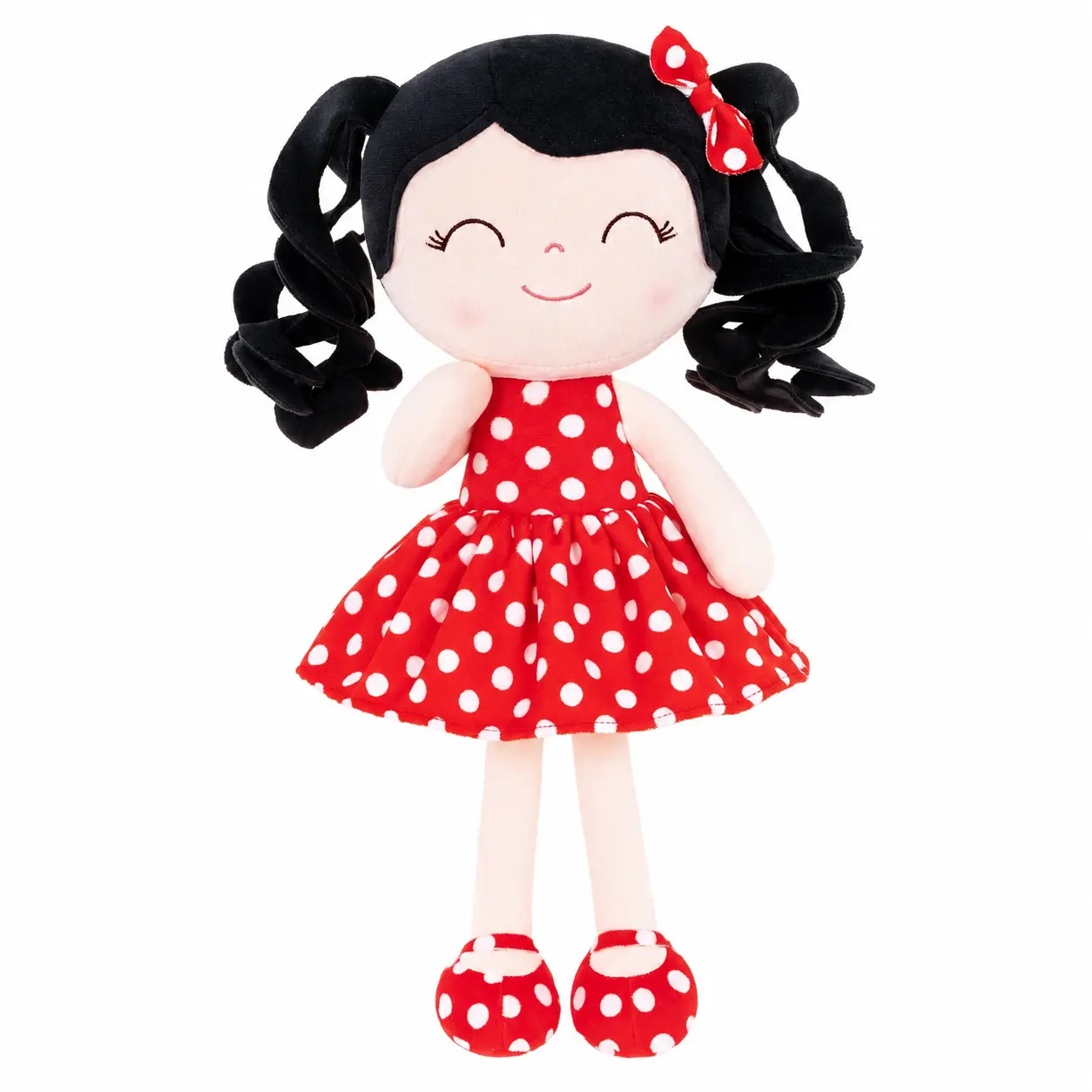 Gloveleya Plush Doll for Girls, Soft Baby Girl Dolls with Curly Hair in Retro Polka Dot Dress, Cute Stuffed Cuddle Doll Toy, Perfect Birthday & Christmas Gift for Toddlers Ages 0-6, Adorable Nursery & Preschool Playtime Companion, 12 Inch