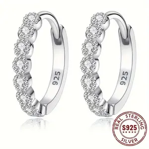 S925 Sterling Silver Sparkle CZ Hoop Earrings, Hypoallergenic Small Diamond Huggie Hoops, Everyday Fine Jewelry for Women