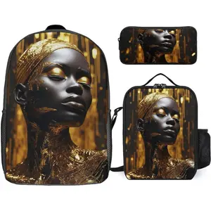 3 Piece Backpack for Women Men Lightweight Causal Daypack Shoulder Bag Set with Insulated Lunch Bag And Pencil Case Organizers Jewelry for Black People
