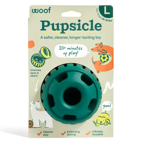 WOOF Pupsicle Interactive Dog Treat Toy, Low-Mess, Refillable, Easy Clean Treat Dispensing Toy to Keep Dogs Busy & Distracted