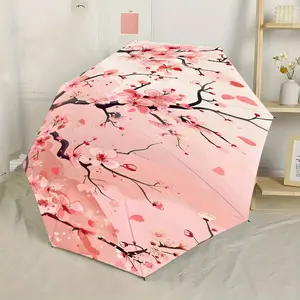 Auto Open Close Windproof Umbrella, Sakura Blossom Spring Pattern, Portable Folding Design, Lightweight for Men and Women, Perfect Gift