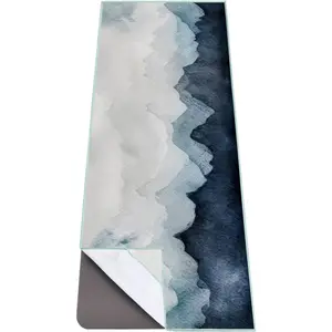 QiyI Yoga Mat Towel with Corner Pockets, Non Slip Sweat Absorbent Hot Yoga Towels, Soft Yoga Blankets with Travel Bag, Skidless Mat Cover for Workout, Gym, Fitness - 70"x26", Watercolor Mountain