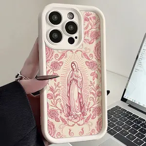 Virgin Mary Pattern Phone Case,TPU Soft Silicone,Fully Protected and Shockproof For iPhone16 15 15Pro Max 14 14Pro 13 12 11 X 16Pro Max Stylish Trendy