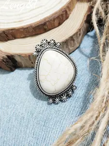 Western Triangular Adjustable Ring with Starburst Design and Silver Tone Finish