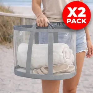 2pcs Foldable Mesh Bag - Folding Beach Storage Tote Bags, Large & Lightweight Nylon Mesh with Handle, Hooks, Breathable, Deodorizing, Stylish, Clothes Storage