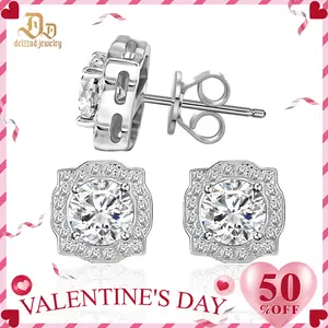 Delzzad 18K Gold-Plated Luxury Earrings Round VVS Synthetic Moissanite S925 Stud Earrings Jewelry Perfect Birthday Mother’s Day Christmas Gift for Men Women Wedding Set