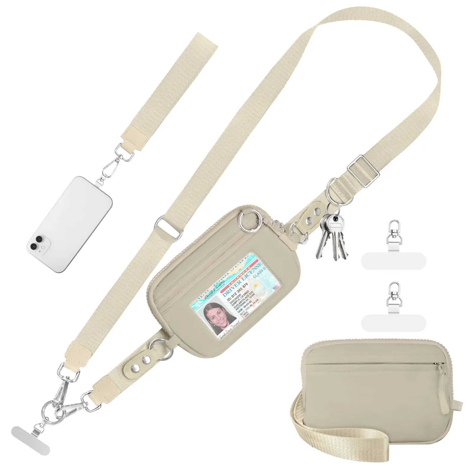 Women's 3-in-1 Waterproof Nylon Crossbody Phone Lanyard - Smartphone/Cellphone/Mobile Phone Sling with Detachable Wallet, RFID Protection, Alloy Clips, Adjustable Strap, Transparent Window - Casual Daily Use Gifts for Women, Athletic, Festivals