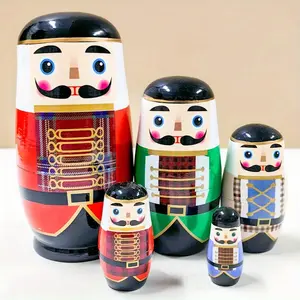 Wooden Doll Figure Nutcracker Nesting Doll, Christmas, Halloween, Thanksgiving, Birthday, Party Gift, Unique Home Decoration Creative Ornament, Youngsters's Handmade Educational Toy Mixed Color