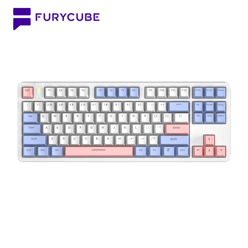 FURYCUBE×ZIFRIEND G87 87 Keys Gasket Mechanical Wired PBT Keycaps Side Engraved 80% Layout Gaming  3 Pin Hot Swappable Linear Noah Silver Switch transparent Custom RGB Mini Gaming Creamy for Work Office