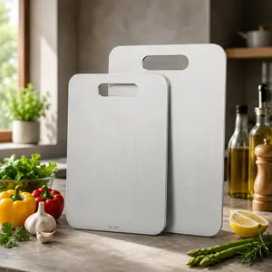 2pc Stainless Steel Cutting Board Is High Quality, Rust-Proof And Double-Sided, Can Be Used For Cutting Meat, Fruits And Vegetables, Washable With Water, Durable, Available In A Variety Of Sizes, Suitable For Various Festivals, Home And Kitchen Use
