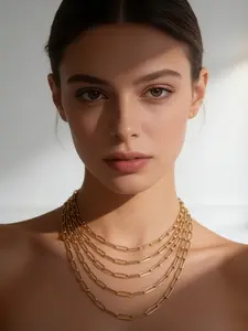 Minimalist Paperclip Chain Necklace, 18k Gold Plated Stainless Steel, Rectangular Link Design, Easy Unlock Daily Layering Style, Layered Necklaces