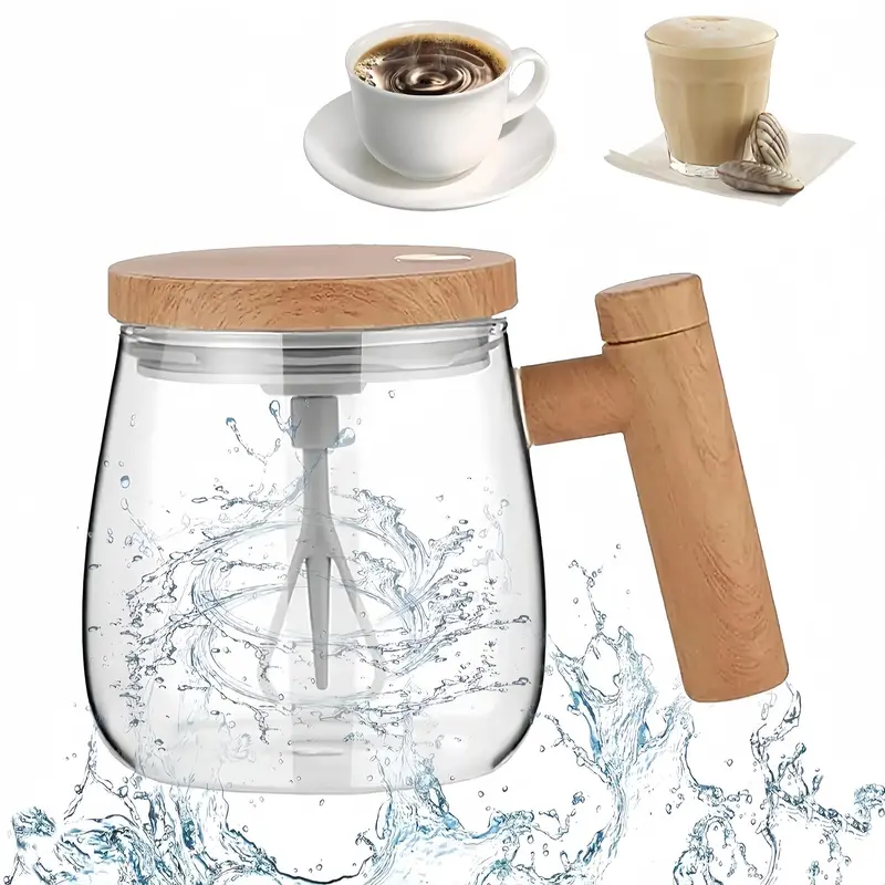400ml Electric Self-Stirring Mug, High Borosilicate Glass Mixing Cup, Coffee Making Tool for Home, Office and Travel, Stylish Drinkware (Battery Required, without Battery)