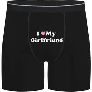 I Love My-Girlfriend Men'S Briefs I Heart Hot My G&F Valentine'S Day Birthday Boxer Brief Men Underwear Men's All Over Print Letter Tape Waist Boxer Briefs, Tight Casual Comfy Breathable Shorts Underwear for Daily Wear, Men's Underwear for All Seasons, 01