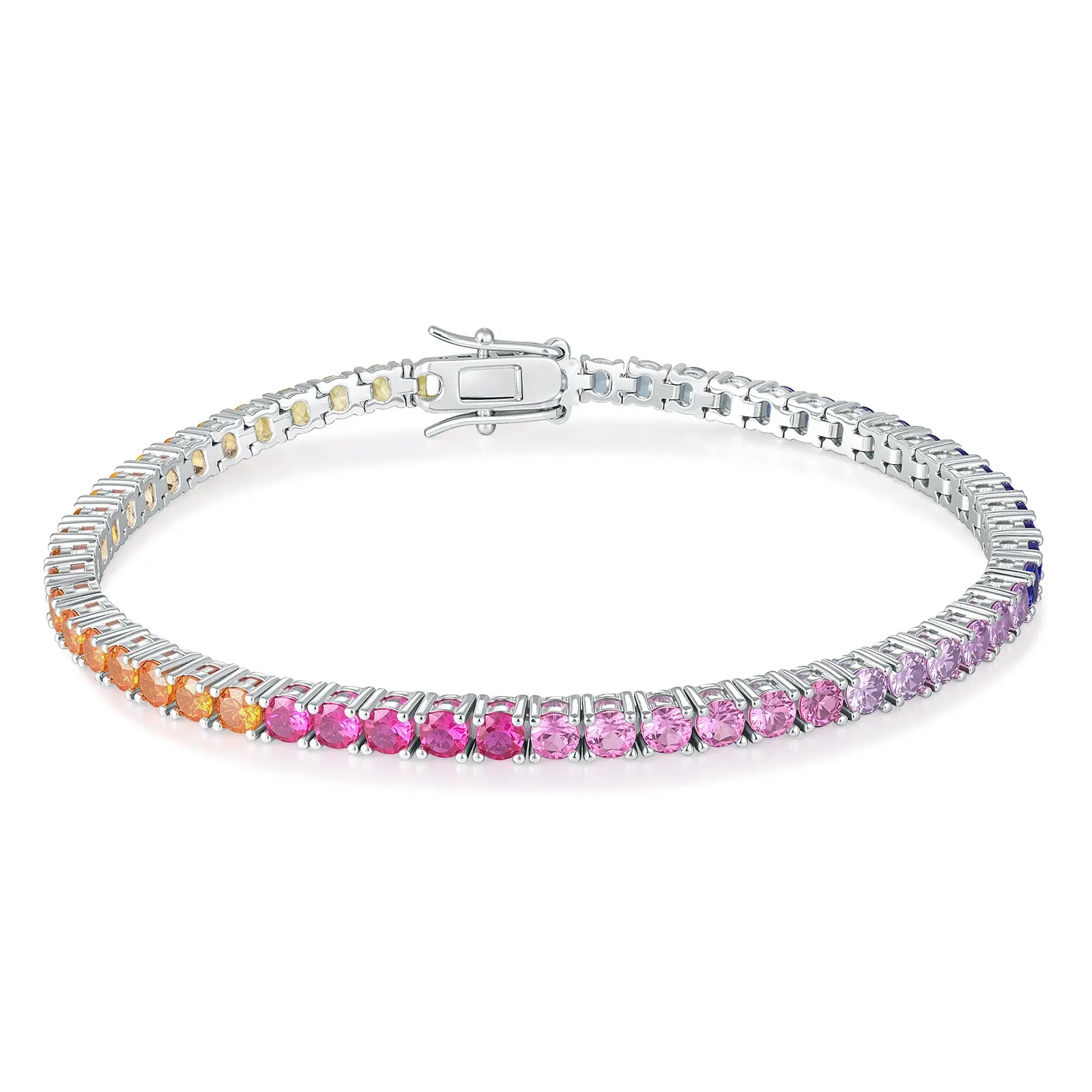 Sparkling Lab Sapphire Gemstone Colorful 3 MM Tennis Chain Bracelets Bangles 925 Sterling Silver