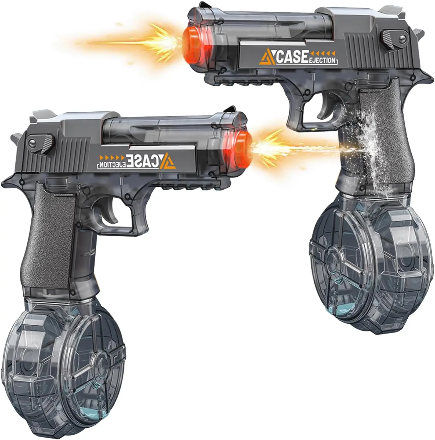 2 Pack Automatic Electric Water Gun for Kids Adults, Rechargeable Water Blaster Toy and Led Light, Long Range 32-35 FT, Watergun for Summer Outdoor Pool Beach Toys for Boys (Black+Black)