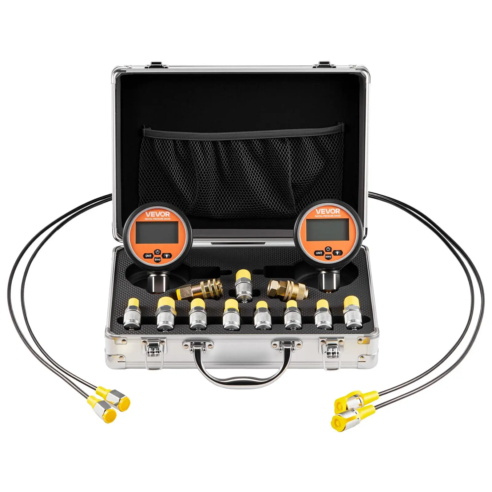 【BackToSchool】VEVOR Digital Hydraulic Pressure Test Coupling Kit, TikTokShopBlackFriday, 10000 PSI Pressure Gauge Manometer Tester with 2 Gauges, 9 Test Couplings, 2 Quick-Release Couplers, 2 Hoses for Excavator Construction Machinery