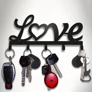 Metal Love Letter Wall Key Holder, Key Hook, 1 Count Wall Mounted Key Storage Rack, Durable Organizer For Living Room Bedroom, Decoration Items, Wall Mount Design