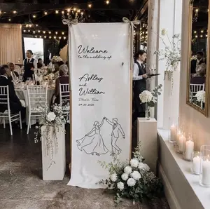 Personalized Wedding Welcome Sign | Custom Name Fabric Entrance Decor | Linen Wedding Backdrop | Welcome Banner for Garden & Indoor Weddings