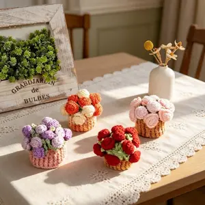Handmade Crochet Rose Coaster, Woolen Yarn Heat Insulation Pad, Knitted Flower Table Ornament, Creative Home Holiday Gift
