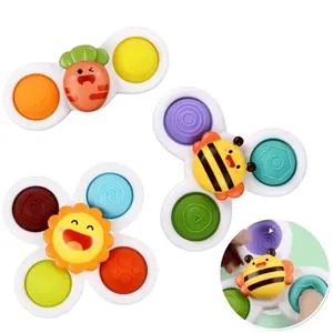 3pcs Baby Suction Cup Spinning Top Bath Toy, Colorful Spinning Top Toy, Birthday Gifts for Boys and Girls, Sensory Toys for Toddlers and Babies, Infant
