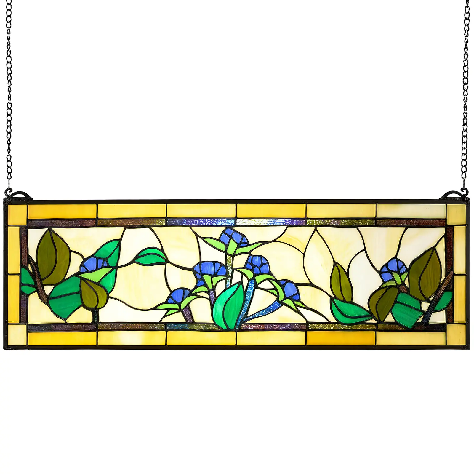 VEVOR Stained Glass Window Panel, 32 x 10 in Tiffany Style Hanging Transom Window Panel with Chain, Large Horizontal Rectangle Stain Glass, Vintage Traditional Art Handcrafts for Kitchen Home Decor,sohochic