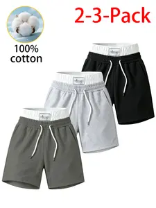 Men 2 Pack 3 Pack 100 Percent Cotton Sweat Shorts Faux Two Piece Contrast Double Waistband Drawstring Elastic Waist Loose Fit Athletic Gym Lounge Shorts with Side Pockets Summer Streetwear Daily Wear Above Knee Casual Workout Training Essentials New Style