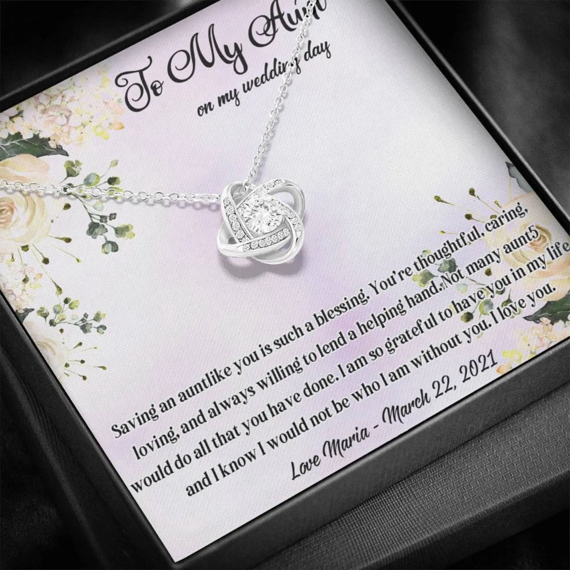 Aunt of the Groom Wedding Gift - Love Knot Necklace with Meaningful Message Card Inside, Perfect Gift for Aunt