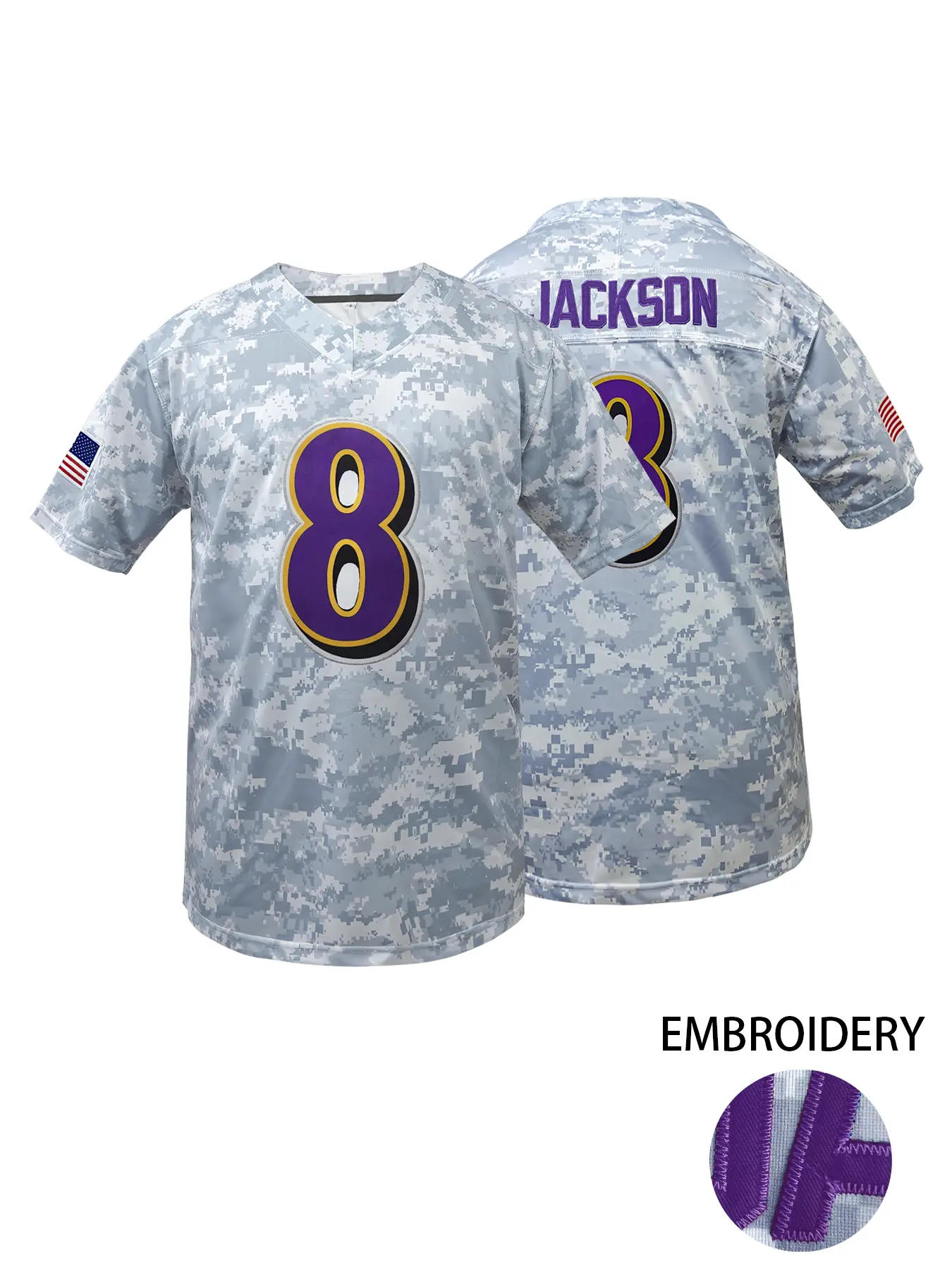 Men's Baltimore #8 Football Jersey, Embroidered Jerseys - V-Neck Loose Fit Sports Top, Football Uniform for All Seasons, Embroidered Design for Halloween, Christmas & Football Parties, Football Accessories, Durable Sportswear