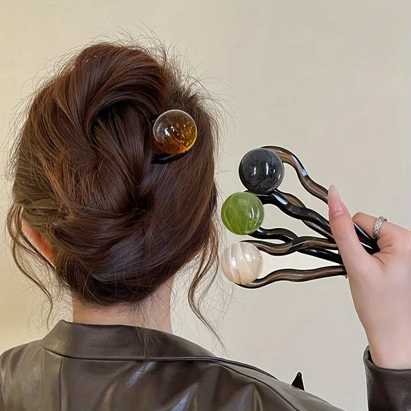4pcs Elegant Retro U-Shaped Hairpins with Coconut Jelly Beads - Perfect for Valentine's Day & Updos, Ideal Gift, Decorative Hair Clips, Prom Mom Hair Clip, Hair Decor
