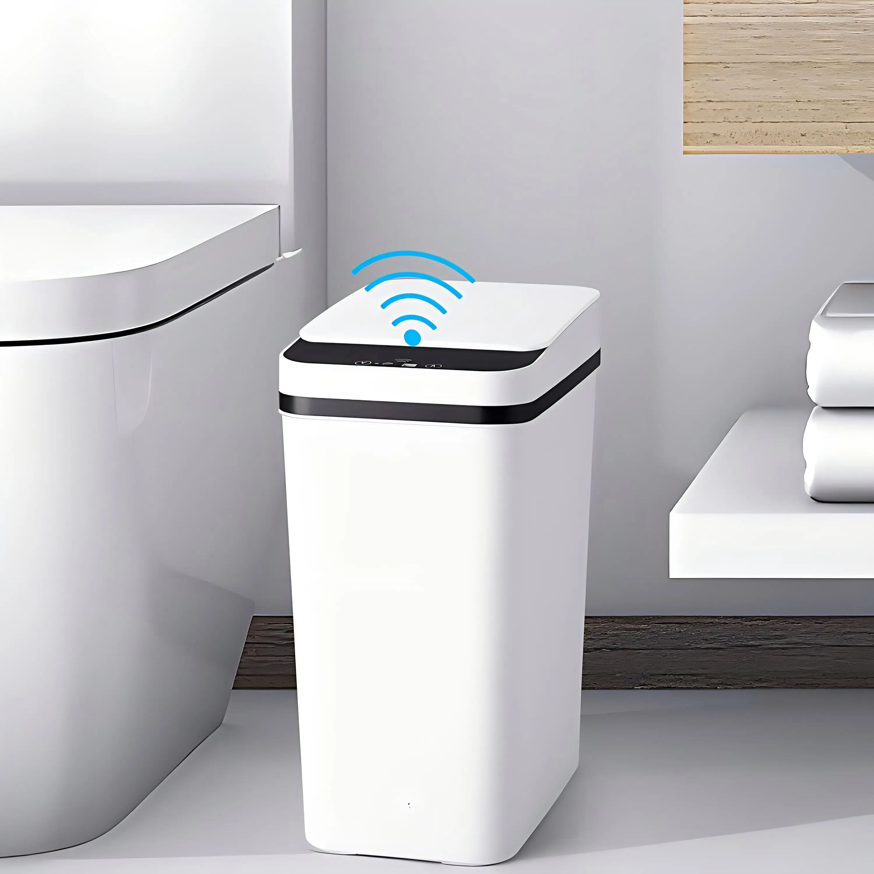 Compact Modern ABS Plastic Odor Locking Smart Induction Trash Can - 2.6 Gal Waterproof Narrow Touchless Motion Sensor Bin, Space-Saving for Bathroom & Office (9.2in × 6.1in × 11.8in)