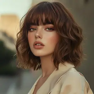 European and American new big wave hot sale wigs with bangs short curls chemical fiber full head cover fashion women's wigs
