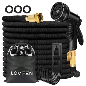 100FT Heavy-Duty Expandable Garden Hose with 10-Function High-Pressure Spray Nozzle, 3/4 Solid Brass Fittings, Leakproof Design, Durable Rubber Material, Perfect for Cleaning, Forestry, and Gardening