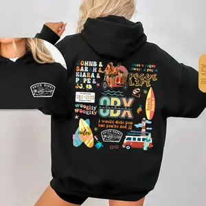 Outer Banks OBX Surf Beach 2 Sided Graphic Hoodie Casual Street Style Fleece Fabric Pullover Hooded Sweatshirt Tops Trendy for Women for Men