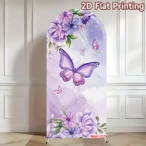 Purple Butterfly Floral Arch Backdrop for Quinceanera Birthday Party & Bridal Shower Background Decor Party Decoration Double-Sided Spandex Fabric
