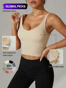 cross-border wide strap sports bra, shark skin feel yoga bra, slim fit elastic gym top for all seasons, comfortable workout wear