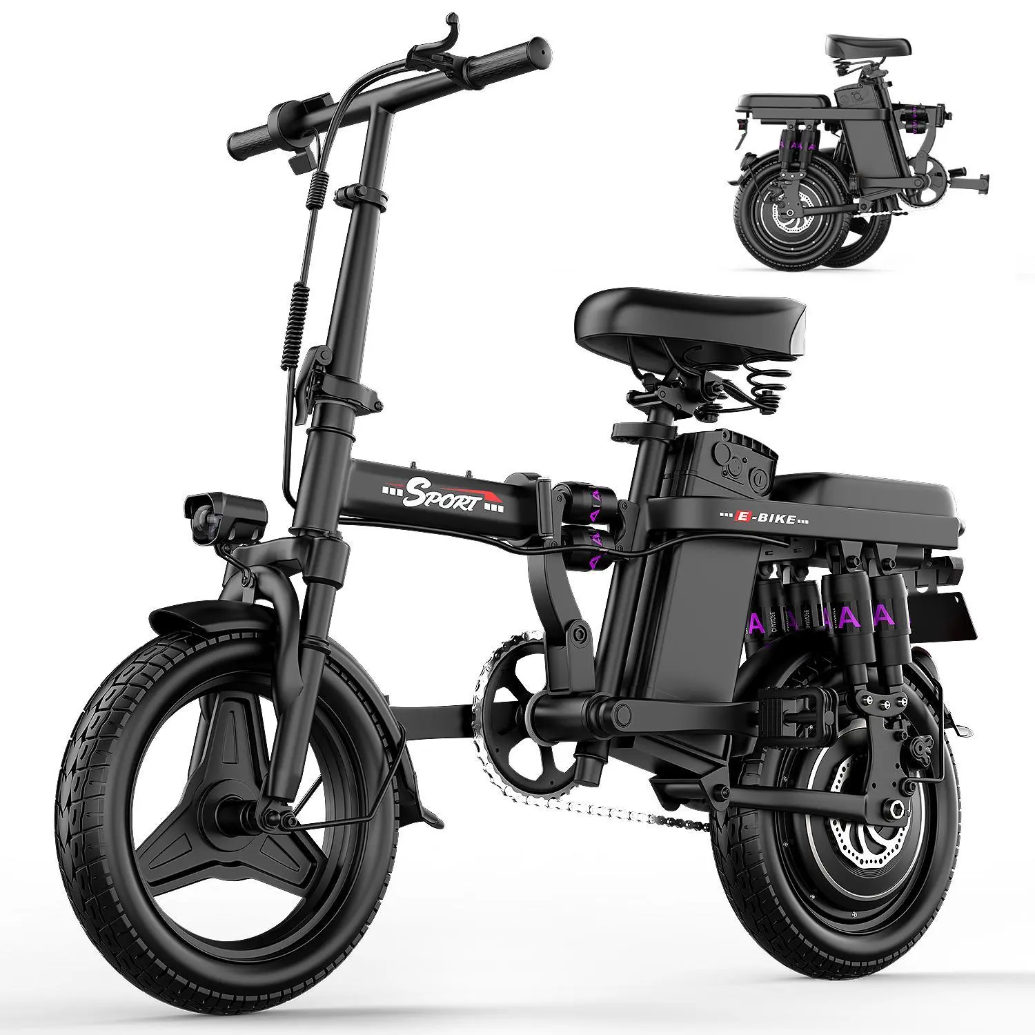 Pikabike F12 Electric Bike 1200W Smart Folding 2 Seats 48V 15Ah Battery 14" Tires 20MPH 24-40 Miles Range 3 Speed Modes Ultra Lightweight for Adults Commuting Energy Saving Bike