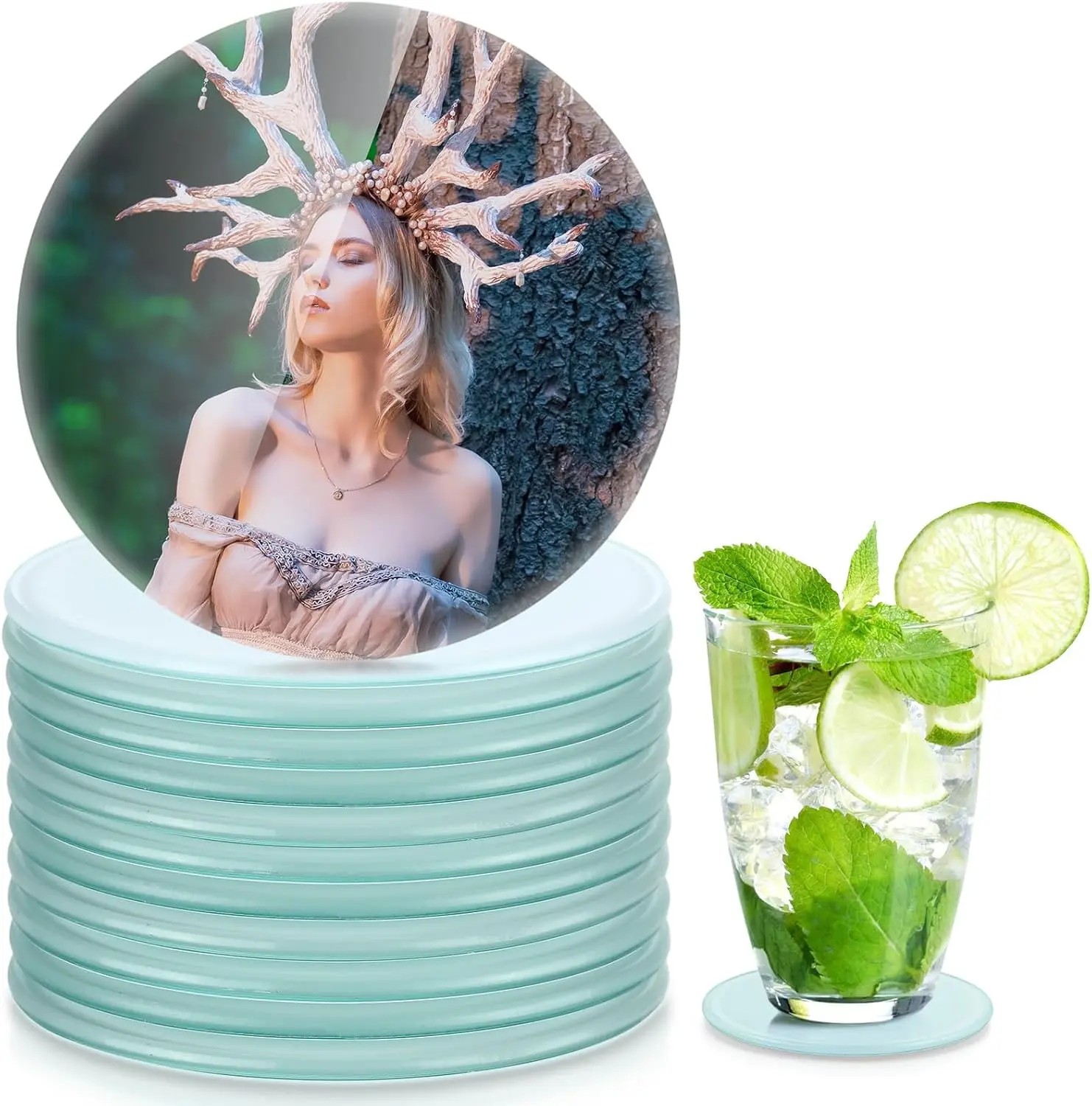 12 Pcs Sublimation Blank Glass Coasters - 3.9 Inch Round DIY Photo Compatible Drink Coasters with Non-Slip Foot Pads | Fits Mugs/Cups, Ideal for Kitchen, Office, Home & Parties