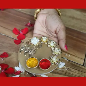 Decorative Haldi Kumkum Thali with Bowls | Elegant Tika Platter for Diwali, Rakhi, Pooja | Perfect Wedding, Housewarming Gift