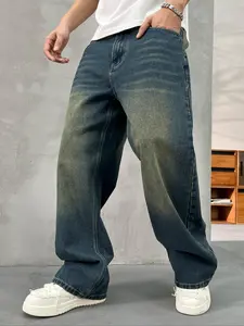 Men's Loose Straight Leg Jeans, Vintage Casual Comfy Denim Jeans for Daily Wear, Wide Leg Jeans for Men