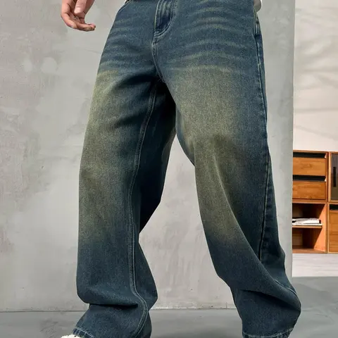 Men's Loose Oversized Baggy Straight Leg Dark Wash Jeans Pants, Casual Denim Fit, Vintage Casual Comfy for Daily Wear, Wide Leg Jeans for Men