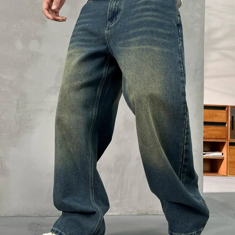 Men's Loose Oversized Baggy Straight Leg Dark Wash Jeans Pants, Casual Denim Fit, Vintage Casual Comfy for Daily Wear, Wide Leg Jeans for Men