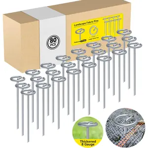 Landscape Fabric Pins, Thickened 8 Gauge Circle Top Landscape Pins, Not Easy to Bend 6 inch Galvanized Landscape Fabric Stakes, More Holding Power Garden Staples (80 Circle Top)